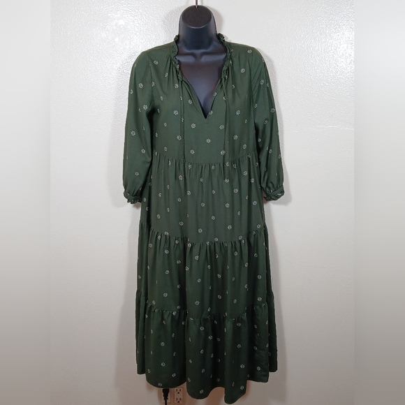 Madewell Tie-Neck Tiered Midi Dress in Stardot XXS - Picture 3 of 13